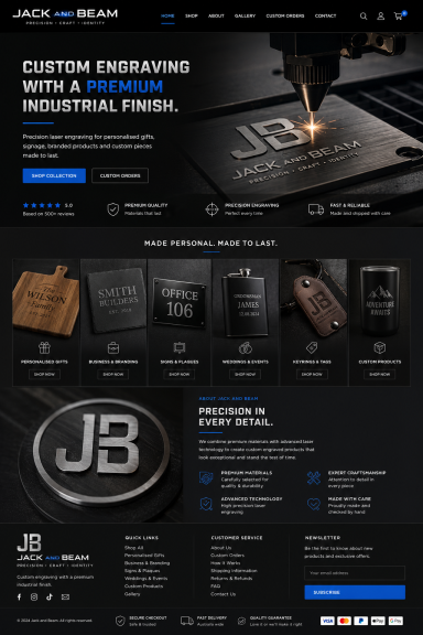 Engraving website concept Jack & Beam engraving website concept with personalised product examples